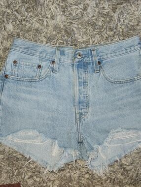 Levi's 501 Light Blue Distressed Denim Cutoff Shorts